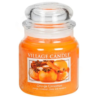 Village Candle Stredná vonná sviečka v skle Orange Cinnamon 397g - Pomaranč a škorica